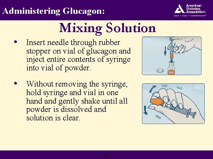 Administering Glucagon: Mixing Solution • Insert needle through rubber stopper on vial of glucagon