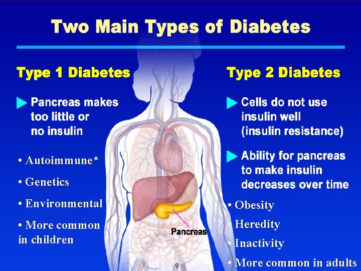  • Autoimmune* • Genetics • Environmental • Obesity • More common in children