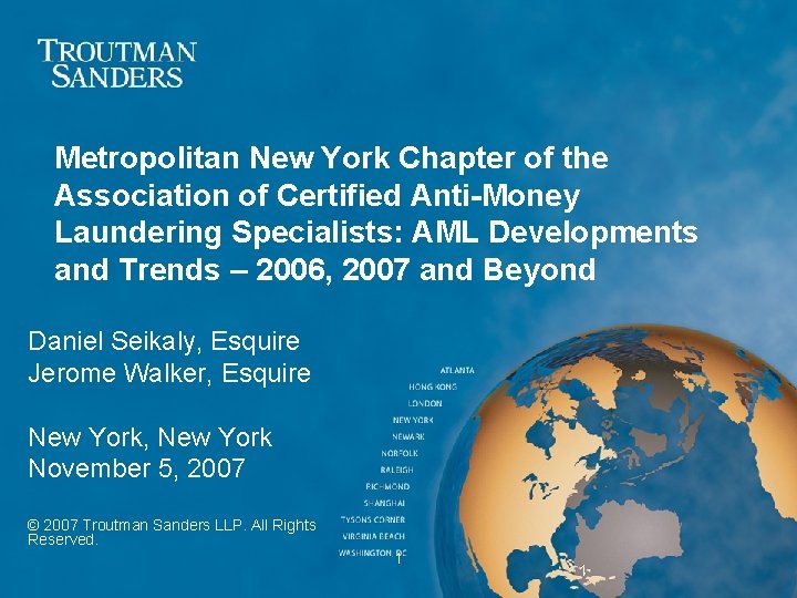 Metropolitan New York Chapter of the Association of Certified Anti-Money Laundering Specialists: AML Developments