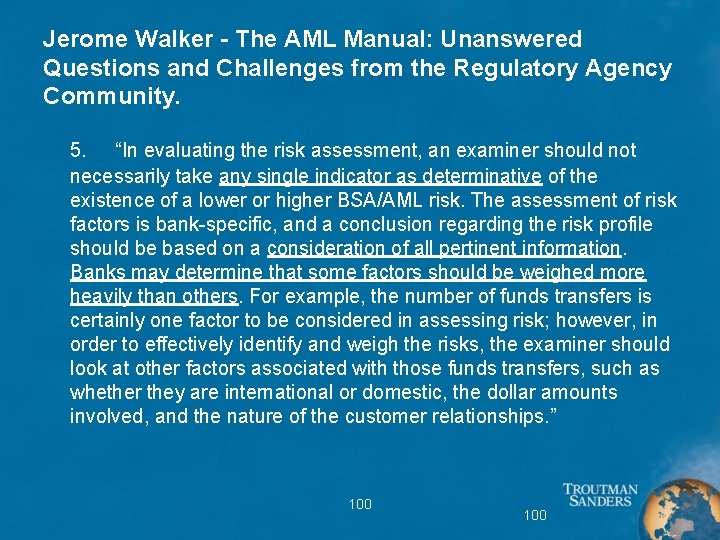 Jerome Walker - The AML Manual: Unanswered Questions and Challenges from the Regulatory Agency