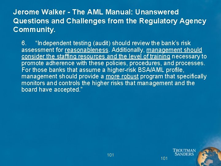 Jerome Walker - The AML Manual: Unanswered Questions and Challenges from the Regulatory Agency