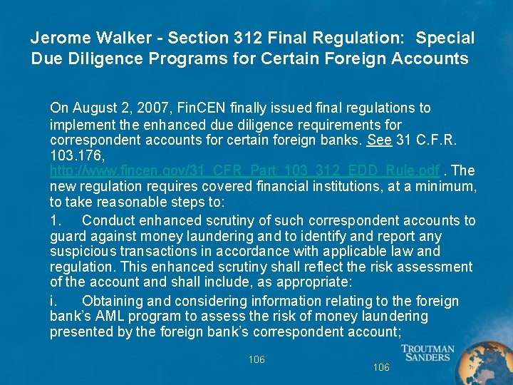 Jerome Walker - Section 312 Final Regulation: Special Due Diligence Programs for Certain Foreign