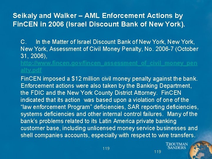 Seikaly and Walker – AML Enforcement Actions by Fin. CEN in 2006 (Israel Discount