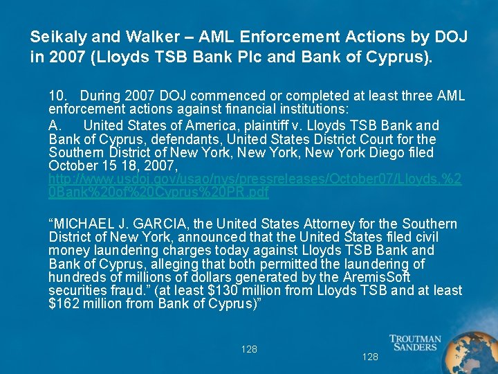 Seikaly and Walker – AML Enforcement Actions by DOJ in 2007 (Lloyds TSB Bank