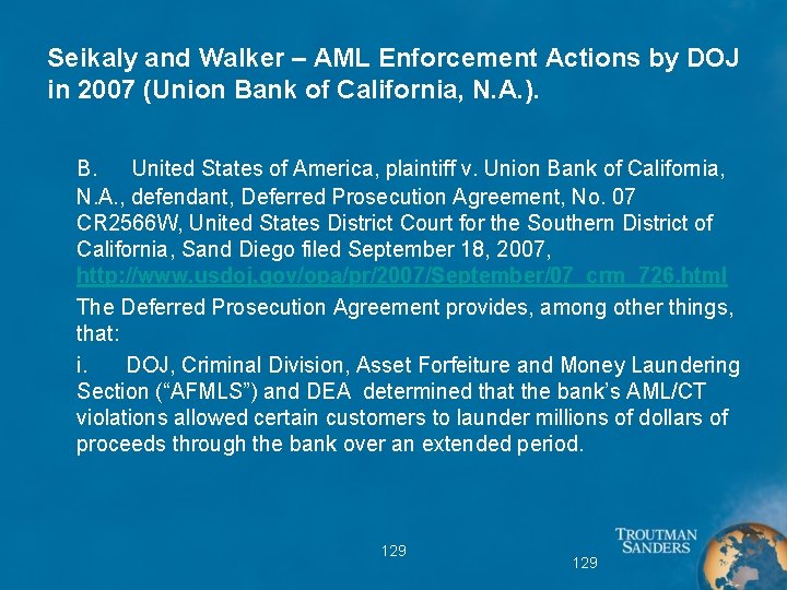 Seikaly and Walker – AML Enforcement Actions by DOJ in 2007 (Union Bank of