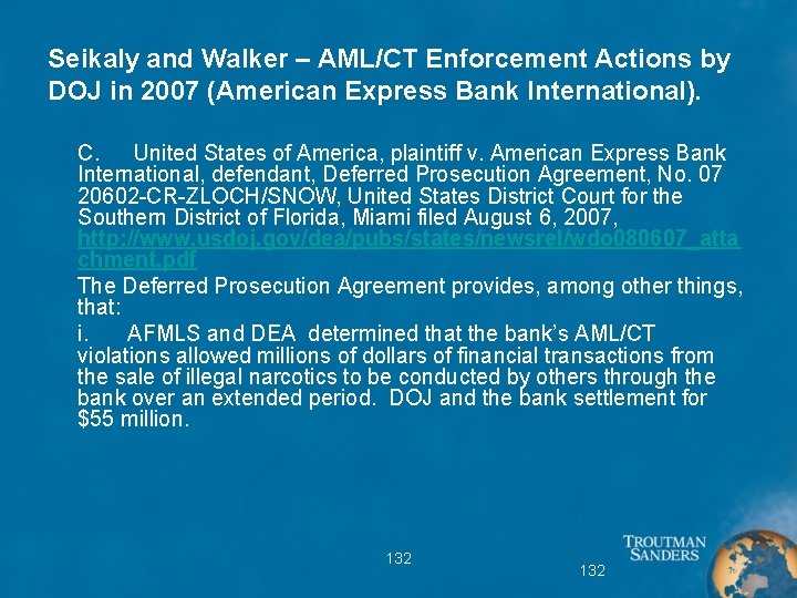 Seikaly and Walker – AML/CT Enforcement Actions by DOJ in 2007 (American Express Bank