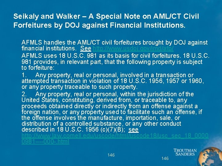 Seikaly and Walker – A Special Note on AML/CT Civil Forfeitures by DOJ against