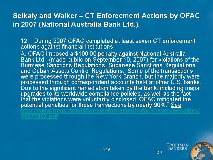 Seikaly and Walker – CT Enforcement Actions by OFAC in 2007 (National Australia Bank