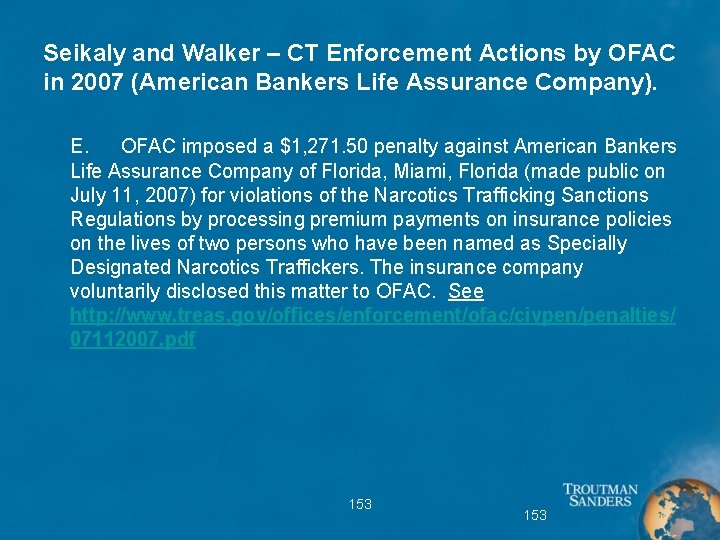 Seikaly and Walker – CT Enforcement Actions by OFAC in 2007 (American Bankers Life