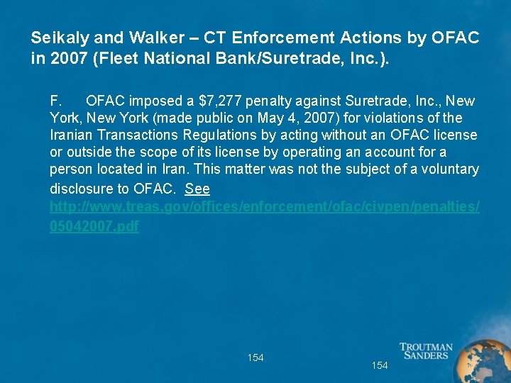 Seikaly and Walker – CT Enforcement Actions by OFAC in 2007 (Fleet National Bank/Suretrade,