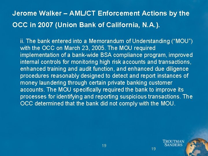 Jerome Walker – AML/CT Enforcement Actions by the OCC in 2007 (Union Bank of