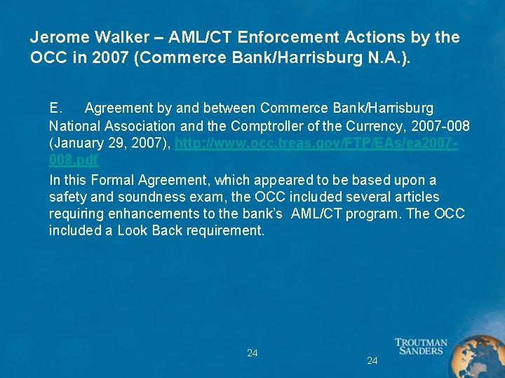 Jerome Walker – AML/CT Enforcement Actions by the OCC in 2007 (Commerce Bank/Harrisburg N.