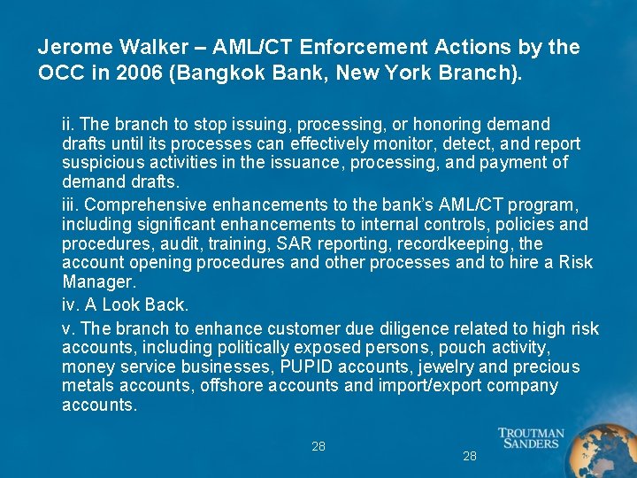 Jerome Walker – AML/CT Enforcement Actions by the OCC in 2006 (Bangkok Bank, New