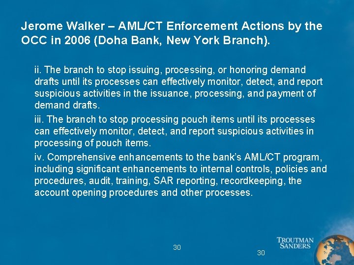 Jerome Walker – AML/CT Enforcement Actions by the OCC in 2006 (Doha Bank, New