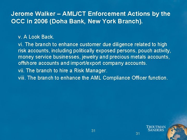 Jerome Walker – AML/CT Enforcement Actions by the OCC in 2006 (Doha Bank, New