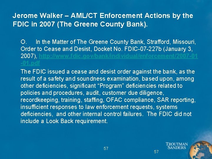 Jerome Walker – AML/CT Enforcement Actions by the FDIC in 2007 (The Greene County