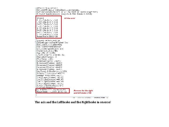 The axis and the Leftbrake and the Rightbrake in reverse! 