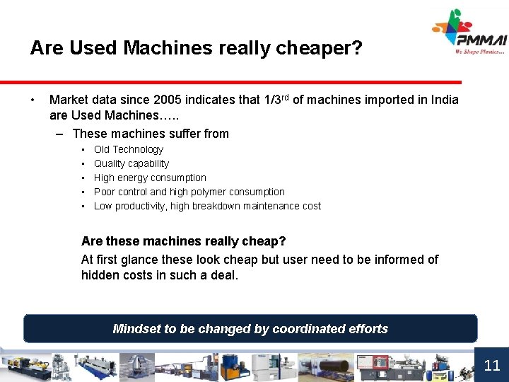 Are Used Machines really cheaper? • Market data since 2005 indicates that 1/3 rd