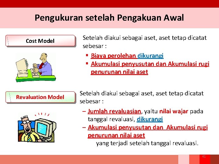 Pengukuran setelah Pengakuan Awal Cost Model Revaluation Model Setelah diakui sebagai aset, aset tetap