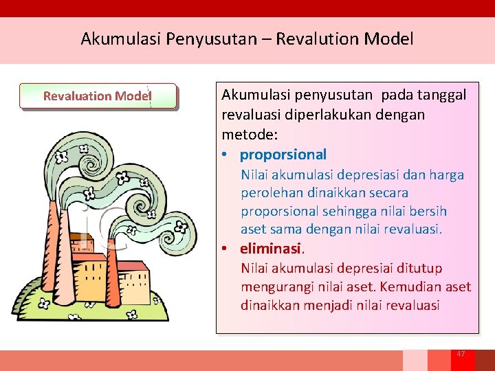Akumulasi Penyusutan – Revalution Model Revaluation Model Akumulasi penyusutan pada tanggal revaluasi diperlakukan dengan