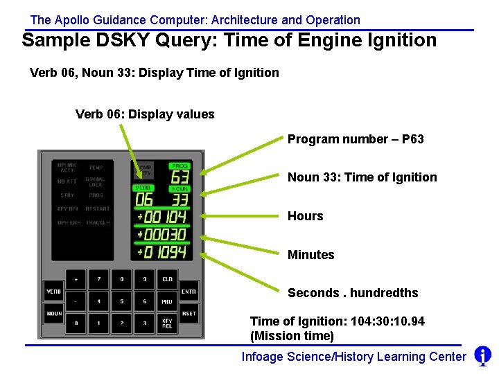 The Apollo Guidance Computer: Architecture and Operation Sample DSKY Query: Time of Engine Ignition