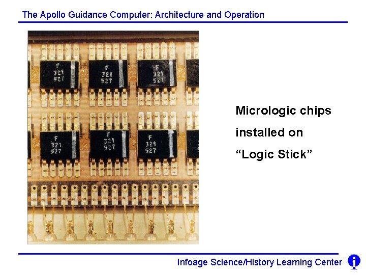 The Apollo Guidance Computer: Architecture and Operation Micrologic chips installed on “Logic Stick” Infoage