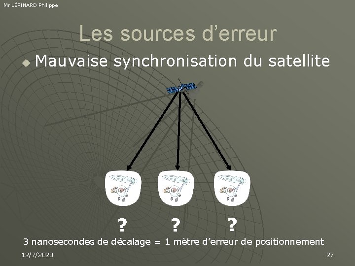 Mr LÉPINARD Philippe Les sources d’erreur u Mauvaise synchronisation du satellite ? ? ?