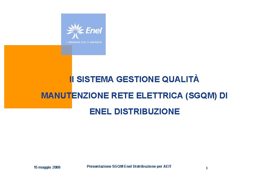 Il SISTEMA GESTIONE QUALITÀ MANUTENZIONE RETE ELETTRICA (SGQM) DI ENEL DISTRIBUZIONE 15 maggio 2008