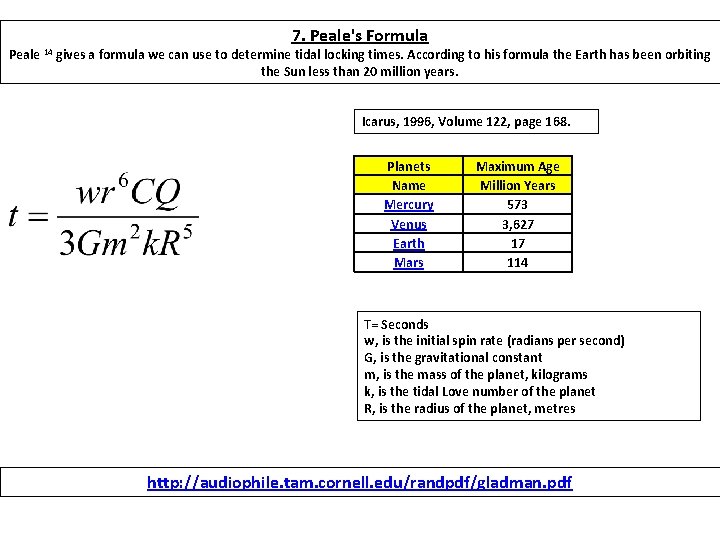 7. Peale's Formula Peale 14 gives a formula we can use to determine tidal