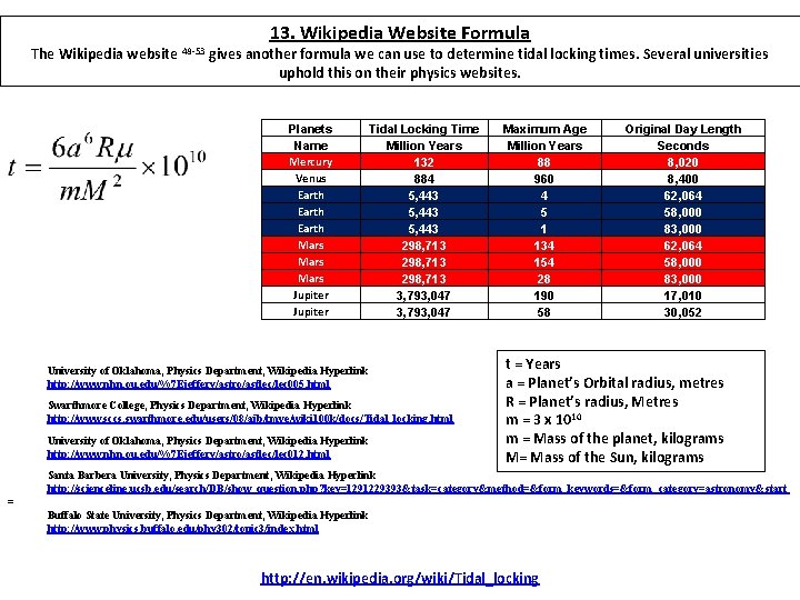 13. Wikipedia Website Formula The Wikipedia website 48 -53 gives another formula we can