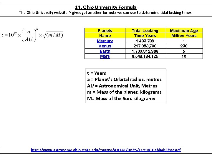 14. Ohio University Formula The Ohio University website 70 gives yet another formula we