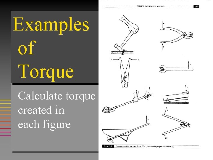 Examples of Torque Calculate torque created in each figure 