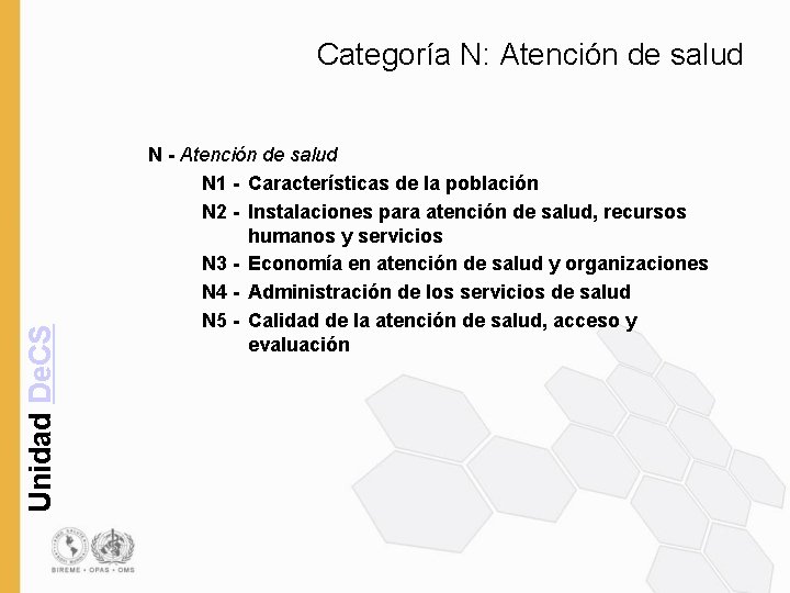 Unidad De. CS Categoría N: Atención de salud N - Atención de salud N