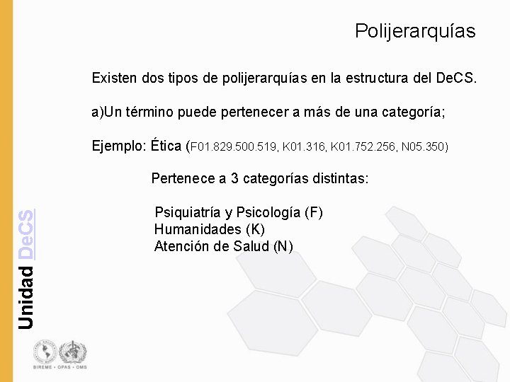 Polijerarquías Existen dos tipos de polijerarquías en la estructura del De. CS. a)Un término