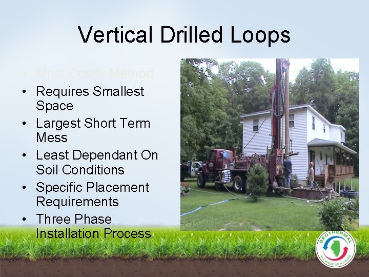 Vertical Drilled Loops • Most Costly Method • Requires Smallest Space • Largest Short
