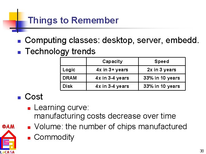 Things to Remember n n n Computing classes: desktop, server, embedd. Technology trends La.