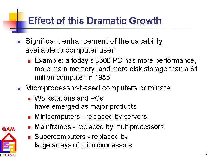 Effect of this Dramatic Growth n Significant enhancement of the capability available to computer