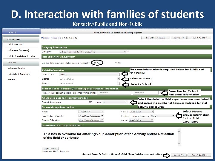 D. Interaction with families of students Kentucky/Public and Non-Public 