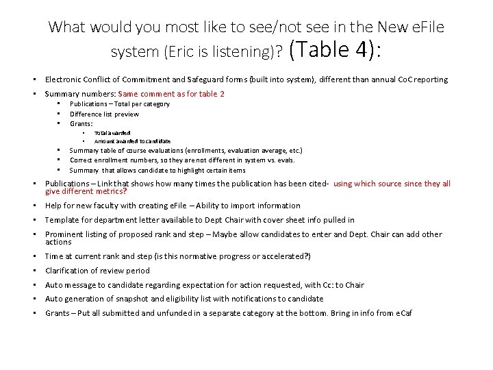 What would you most like to see/not see in the New e. File system What would you most like to see/not see in the New e. File system