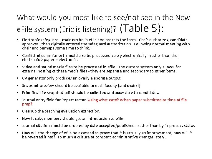 What would you most like to see/not see in the New e. File system What would you most like to see/not see in the New e. File system