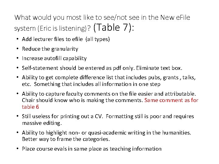 What would you most like to see/not see in the New e. File system What would you most like to see/not see in the New e. File system