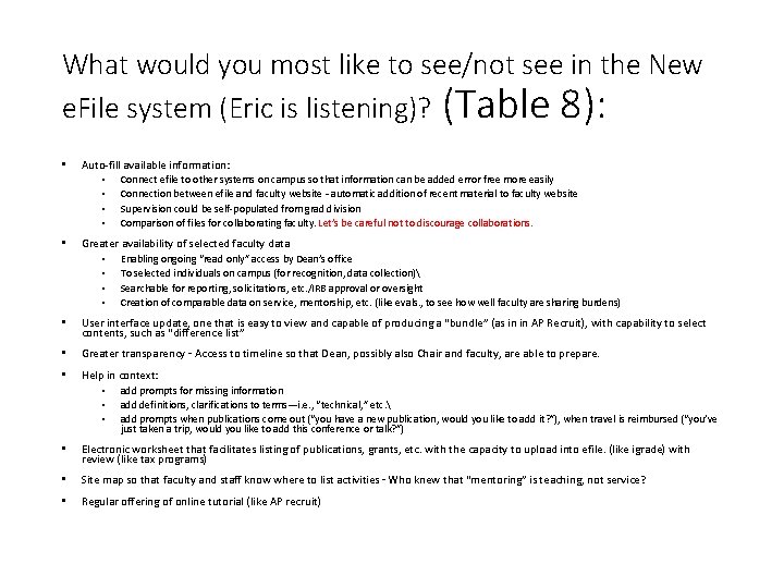 What would you most like to see/not see in the New e. File system What would you most like to see/not see in the New e. File system