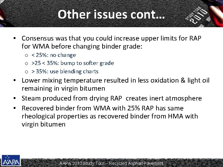 Other issues cont… • Consensus was that you could increase upper limits for RAP