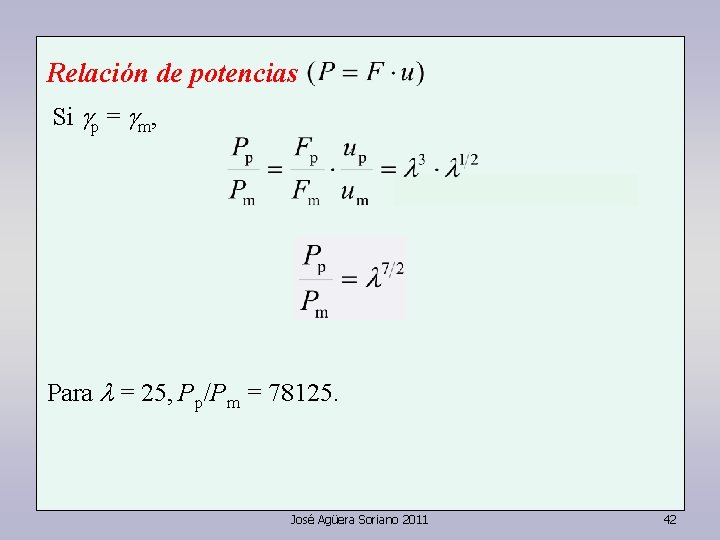 Relación de potencias Si gp = gm, Para l = 25, Pp/Pm = 78125. Relación de potencias Si gp = gm, Para l = 25, Pp/Pm = 78125.