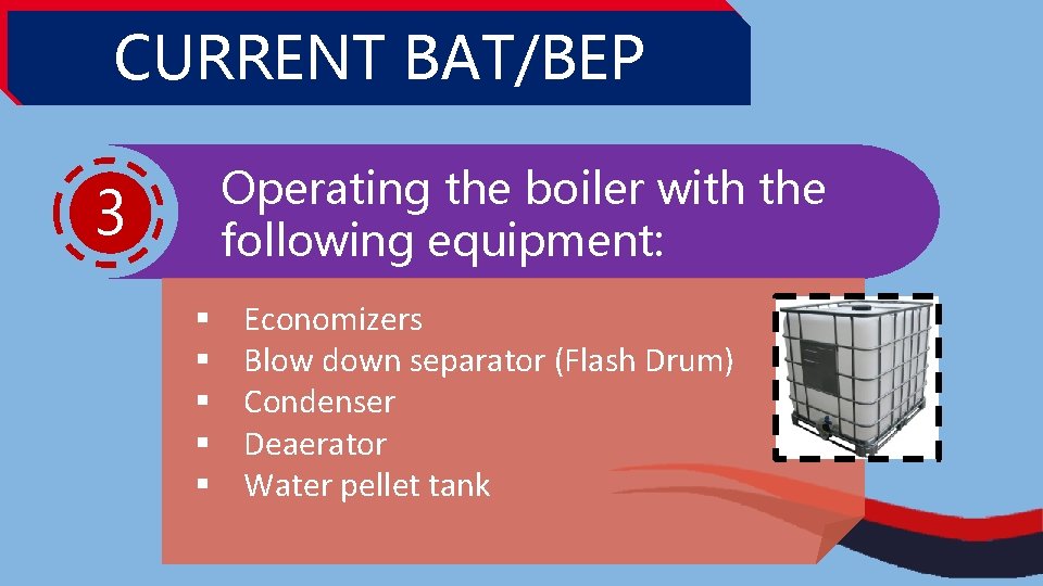 CURRENT BAT/BEP Operating the boiler with the following equipment: 3 § § § Economizers