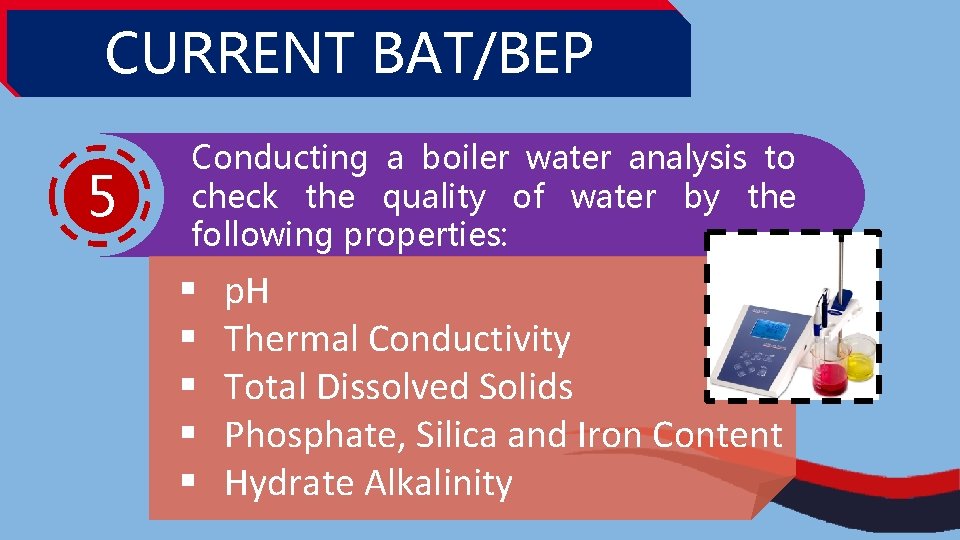 CURRENT BAT/BEP 5 Conducting a boiler water analysis to check the quality of water