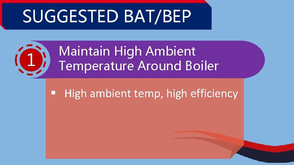 SUGGESTED BAT/BEP 1 Maintain High Ambient Temperature Around Boiler § High ambient temp, high