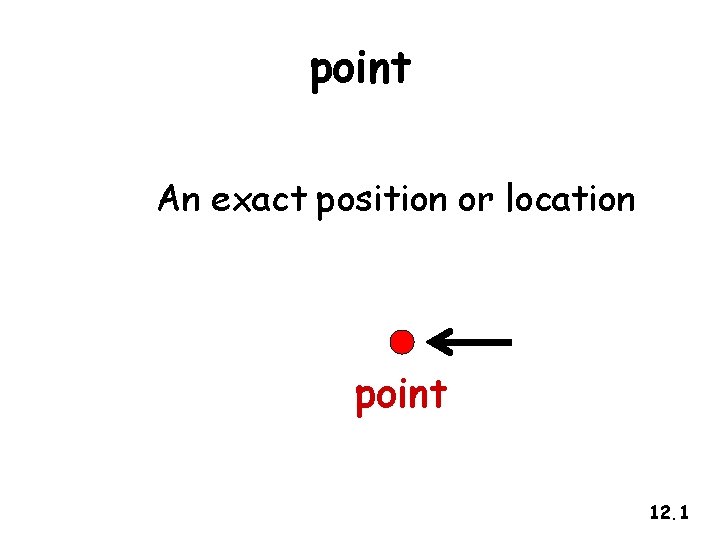 point An exact position or location . point 12. 1 