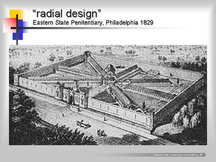 “radial design” Eastern State Penitentiary, Philadelphia 1829 Clear & Cole, American Corrections, 6 th “radial design” Eastern State Penitentiary, Philadelphia 1829 Clear & Cole, American Corrections, 6 th