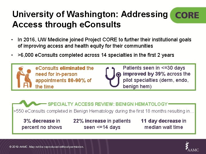 University of Washington: Addressing Access through e. Consults • In 2016, UW Medicine joined
